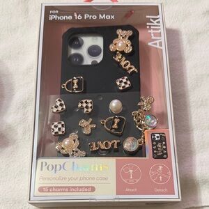 Black Phone Case for iPhone 16 Pro Max POP CHARMS INCLUDED